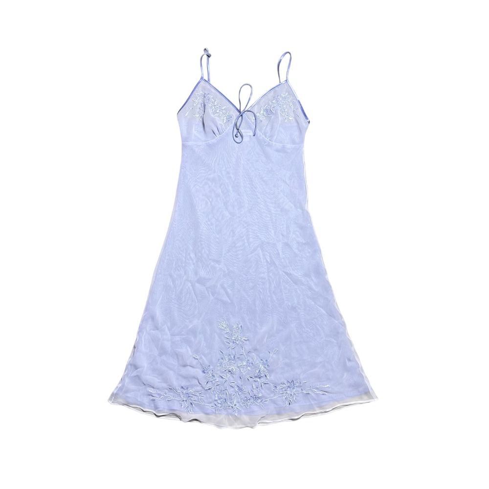 Jones New York Blue Mesh Floral Embroidered Chemise Nightgown